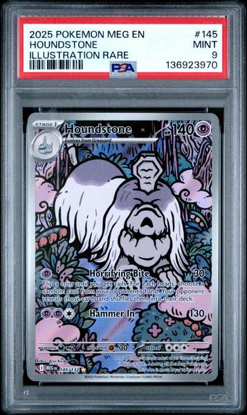 Houndstone 2025 Pokemon Meg En-Mega Evolution Illustration Rare #145 PSA 9-1
