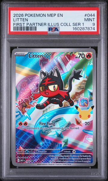 Litten 2026 Pokemon Mep En-Me Black Star Promo First Partner Illus Coll Ser 1 #044 PSA 9