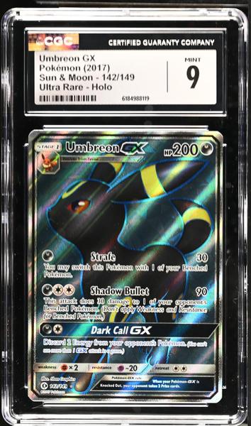 Umbreon GX Ultra Rare, Holo 2017 Sun & Moon #142/149 CGC 9