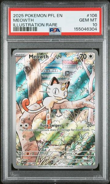 Meowth 2025 Pokemon Pfl En-Phantasmal Flames Illustration Rare #106 PSA 10