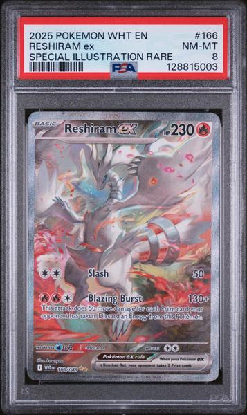 Reshiram Ex 2025 Pokemon Wht En-White Flare Special Illustration Rare #166 PSA 8