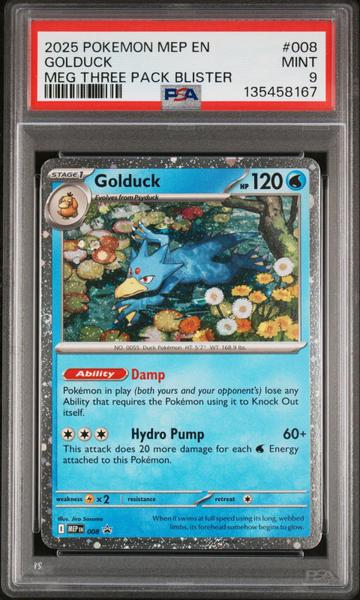 Golduck 2025 Pokemon Mep En-Me Black Star Promo Meg Three Pack Blister #008 PSA 9