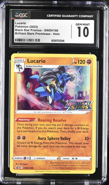 Lucario Brilliant Stars Prerelease 2022 Black Star Promos #SWSH186 CGC 10