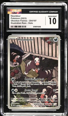 Houndour Illustration Rare, Holo 2023 Obsidian Flames #204/197 CGC 10-1