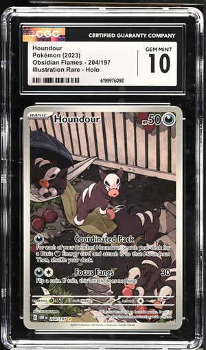 Houndour Illustration Rare, Holo 2023 Obsidian Flames #204/197 CGC 10