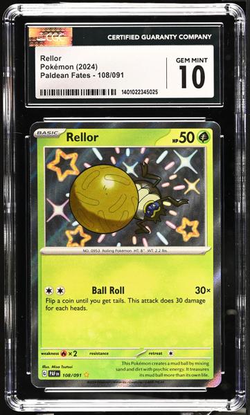 Rellor Shiny Rare, Holo 2024 Paldean Fates #108/091 CGC 10
