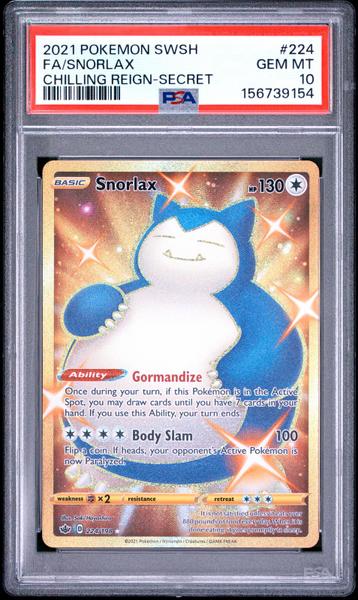 Fa/Snorlax 2021 Pokemon Sword & Shield Chilling Reign Secret #224 PSA 10