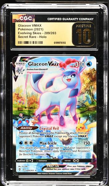 Glaceon VMAX Secret Rare, Holo 2021 Evolving Skies #209/203 CGC PRISTINE 10