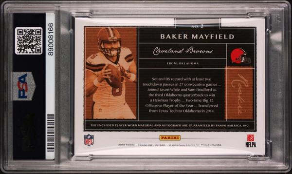 Baker Mayfield 2018 Panini One Patch Autograph 182/199 #2 PSA 9-2