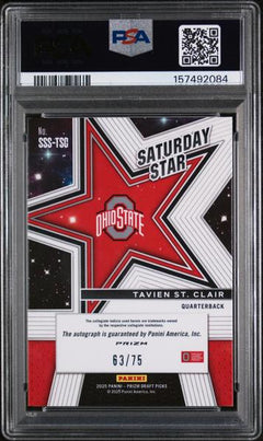 Tavien St. Clair 2025 Panini Prizm Draft Picks Saturday Star Signatures Sat Star Sig-Orange Wave 63/75 #SSS-TSC PSA 9-2