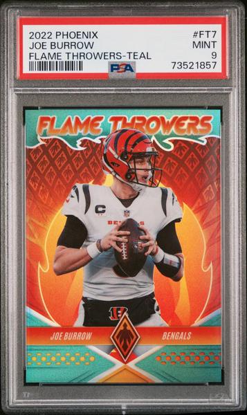 Joe Burrow 2022 Panini Phoenix Flame Throwers Flame Throwers-Teal 47/150 #FT7 PSA 9