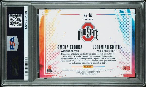 Emeka Egbuka/Jeremiah Smith 2025 Panini Prizm Draft Picks Black Color Blast Duals #14 PSA 10