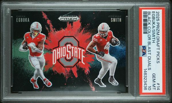 Emeka Egbuka/Jeremiah Smith 2025 Panini Prizm Draft Picks Black Color Blast Duals #14 PSA 10