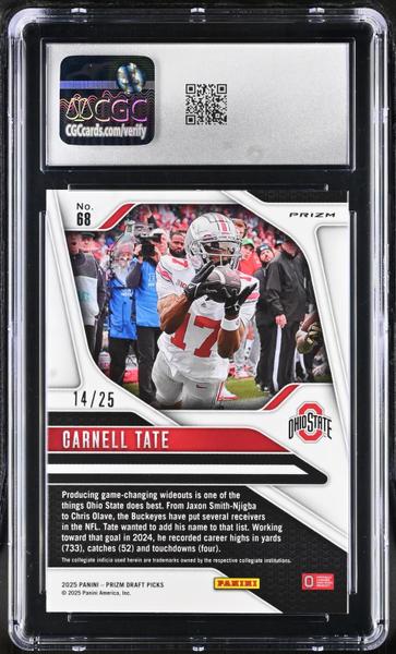 Carnell Tate Mojo 2025 Prizm Draft Picks 14/25 #68 CGC 9-2