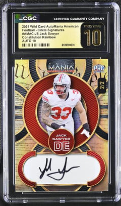 Jack Sawyer Constitution Rainbow 2024 AutoMania American Football Circle Signatures 2/2 #AMAC-JS CGC PRISTINE 10-1