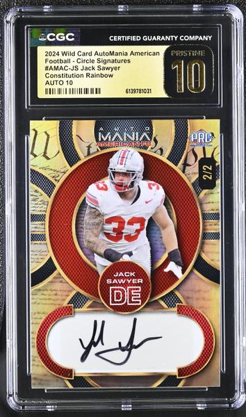 Jack Sawyer Constitution Rainbow 2024 AutoMania American Football Circle Signatures 2/2 #AMAC-JS CGC PRISTINE 10