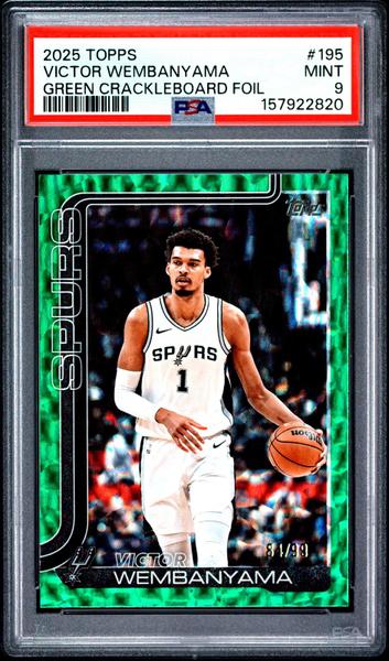 Victor Wembanyama 2025 Topps Green Crackleboard Foil 84/99 #195 PSA 9