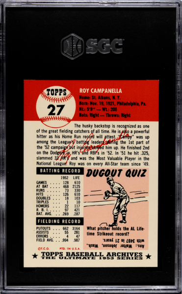 Roy Campanella 1991 Topps Archives #27 SGC 10-2