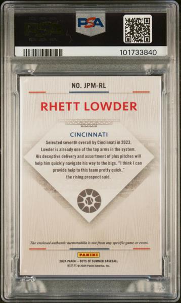 Rhett Lowder 2024 Panini Boys Of Summer Jumbo Prospect Materials 32/49 #RL PSA 9