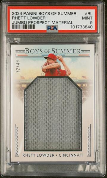 Rhett Lowder 2024 Panini Boys Of Summer Jumbo Prospect Materials 32/49 #RL PSA 9