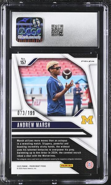 Andrew Marsh Purple Ice 2025 Prizm Draft Picks 73/199 #157 CGC 10