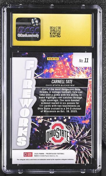 Carnell Tate 2025 Prizm Black Fireworks #11 PRISTINE CGC 10