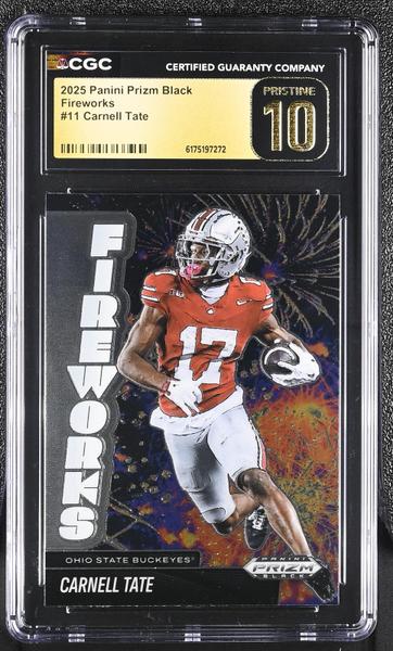 Carnell Tate 2025 Prizm Black Fireworks #11 PRISTINE CGC 10