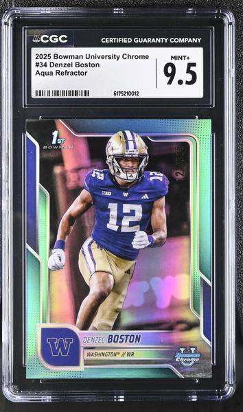 Denzel Boston Aqua Refractor 2025 University Chrome #34 123/325 CGC 9.5