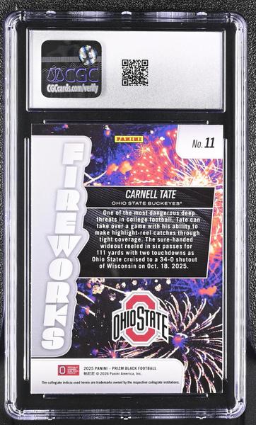 Carnell Tate 2025 Prizm Black Fireworks #11 CGC 10