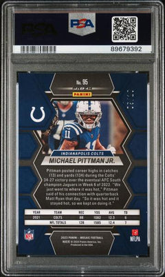 Michael Pittman Jr. 2023 Panini Mosaic Green Fluorescent 9/10 #95 PSA 8-2