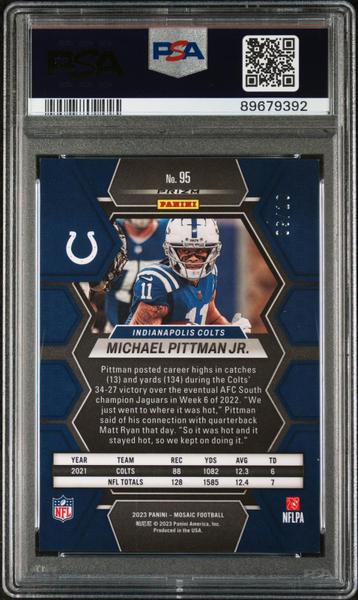 Michael Pittman Jr. 2023 Panini Mosaic Green Fluorescent 9/10 #95 PSA 8-2