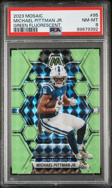 Michael Pittman Jr. 2023 Panini Mosaic Green Fluorescent 9/10 #95 PSA 8-1