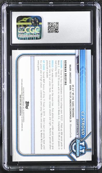 CJ Stroud Aqua Refractor 2022 University 65/299 #3 CGC 10