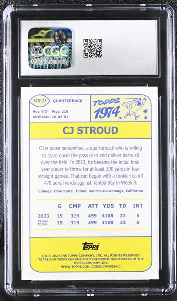 C.J. Stroud Green Refractor 2024 Chrome '74 Topps Football 24/99 #74TF-22 CGC 10