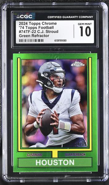 C.J. Stroud Green Refractor 2024 Chrome '74 Topps Football 24/99 #74TF-22 CGC 10