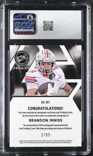 Brandon Inniss 2024 Press Pass Premium Autographs 2/99 #BA-BI1 CGC 9.5