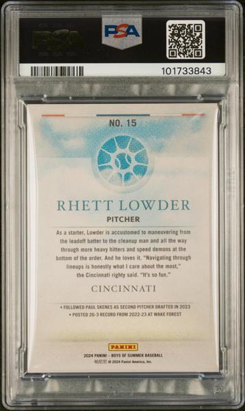 Rhett Lowder 2024 Panini Boys Of Summer Blue 71/99 #15 PSA 9-2