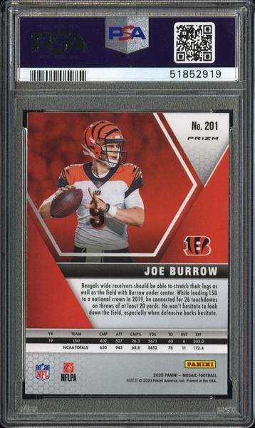 Joe Burrow 2020 Panini Mosaic No Huddle Silver #201 PSA 8-2