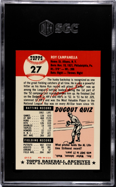 Roy Campanella 1991 Topps Archives #27 SGC 10-2