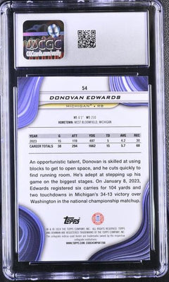 Donovan Edwards Blue Refractor 2024 University Best 76/149 #54 CGC 10-2