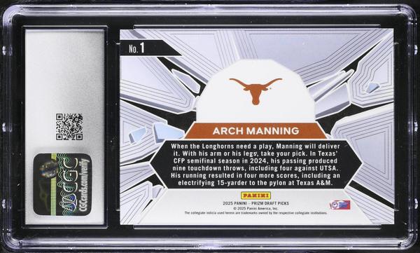 Arch Manning 2025 Prizm Draft Picks Prizm Break #1 CGC 10-2