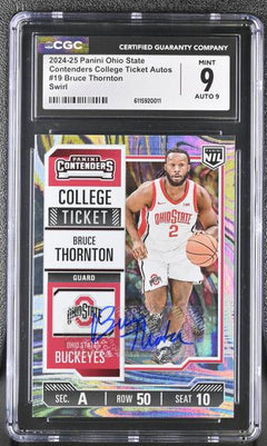 Bruce Thornton Swirl 2024-25 Ohio State Contenders College Ticket Autos 91/199 #19 CGC 9-1