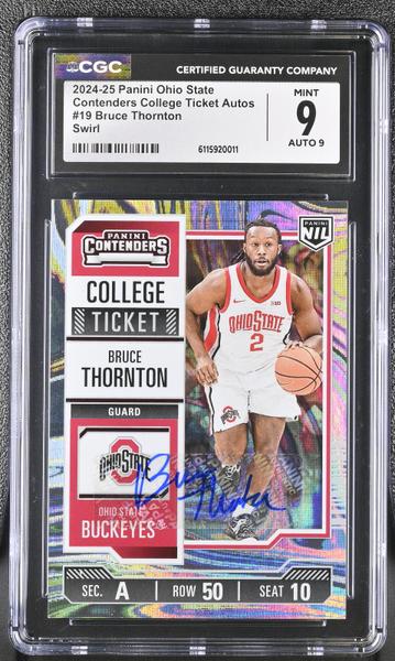 Bruce Thornton Swirl 2024-25 Ohio State Contenders College Ticket Autos 91/199 #19 CGC 9-1