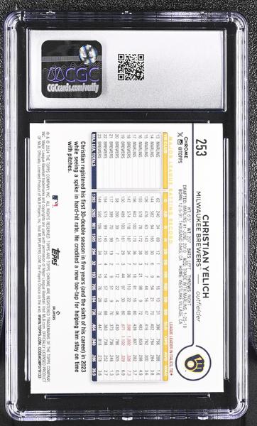 Christian Yelich Aqua 2024 Chrome LogoFractor 153/199 #253 CGC 10