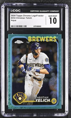 Christian Yelich Aqua 2024 Chrome LogoFractor 153/199 #253 CGC 10-1