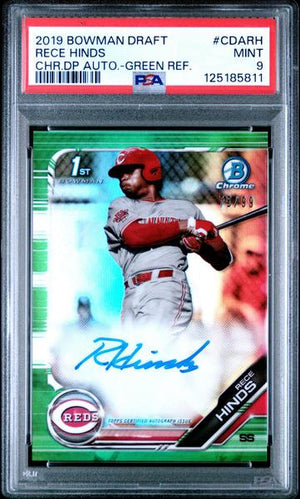 Rece Hinds 2019 Bowman Draft Chrome Draft Picks Autograph Green Refractor 75/99 #CDARH PSA 9
