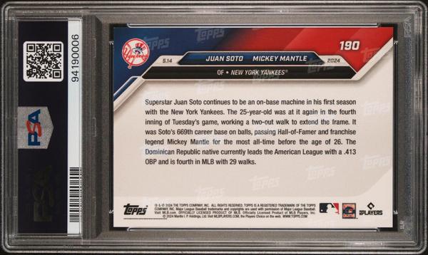 Juan Soto/Mickey Mantle 2024 Topps Now #190 PSA 10-2
