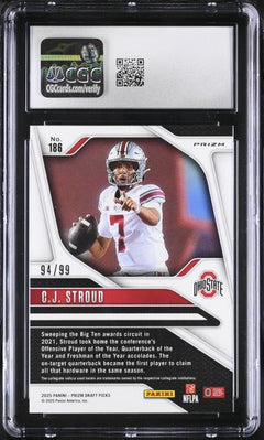 C.J. Stroud Purple 2025 Prizm Draft Picks #186 94/99 CGC 9.5-2
