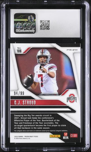 C.J. Stroud Purple 2025 Prizm Draft Picks #186 94/99 CGC 9.5-2