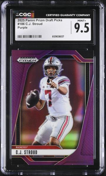 C.J. Stroud Purple 2025 Prizm Draft Picks #186 94/99 CGC 9.5-1